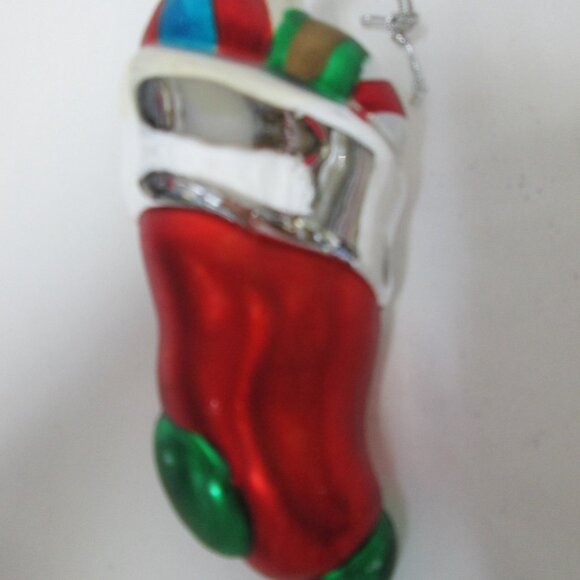 Department 56 Vintage mercury blown glass Teddy Bear in Stocking large Ornament - Picture 7 of 8